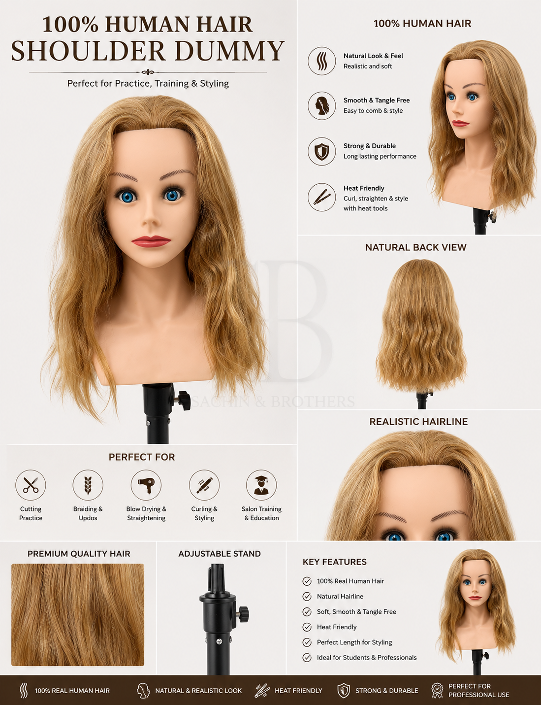 100 Percent Human Hair Shoulder Dummy