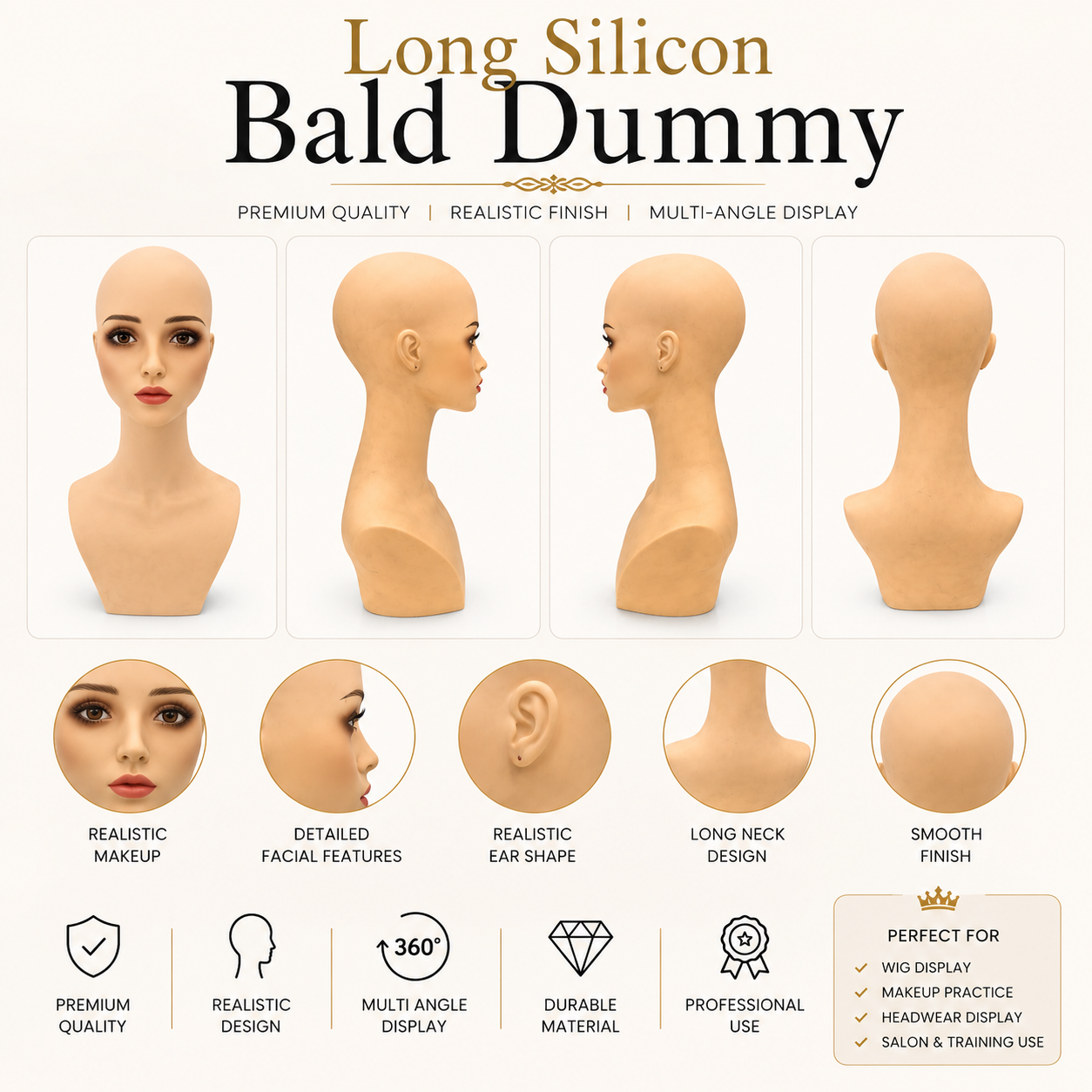 Bald Dummy with Shoulder Silicone Body