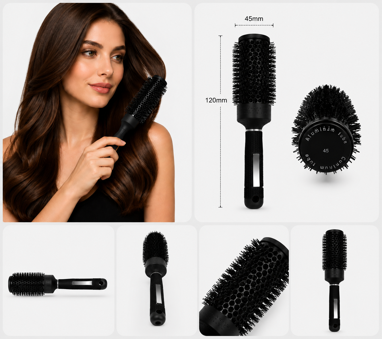Round Brush 45mm Aluminium Comb