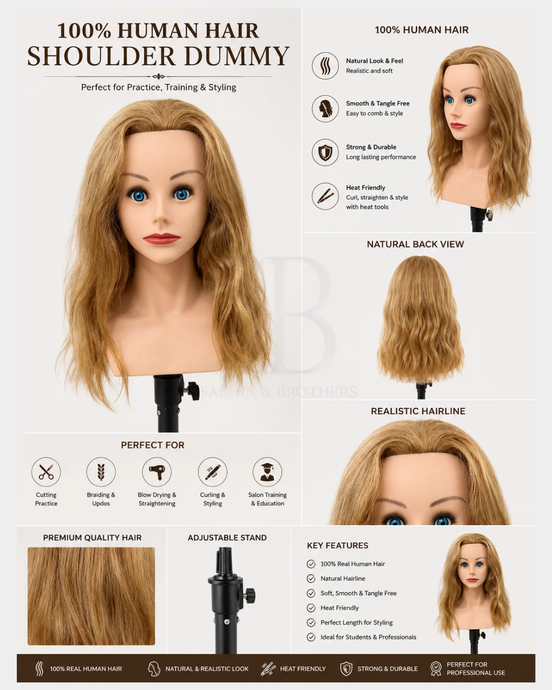 100 Percent Human Hair Shoulder Dummy.