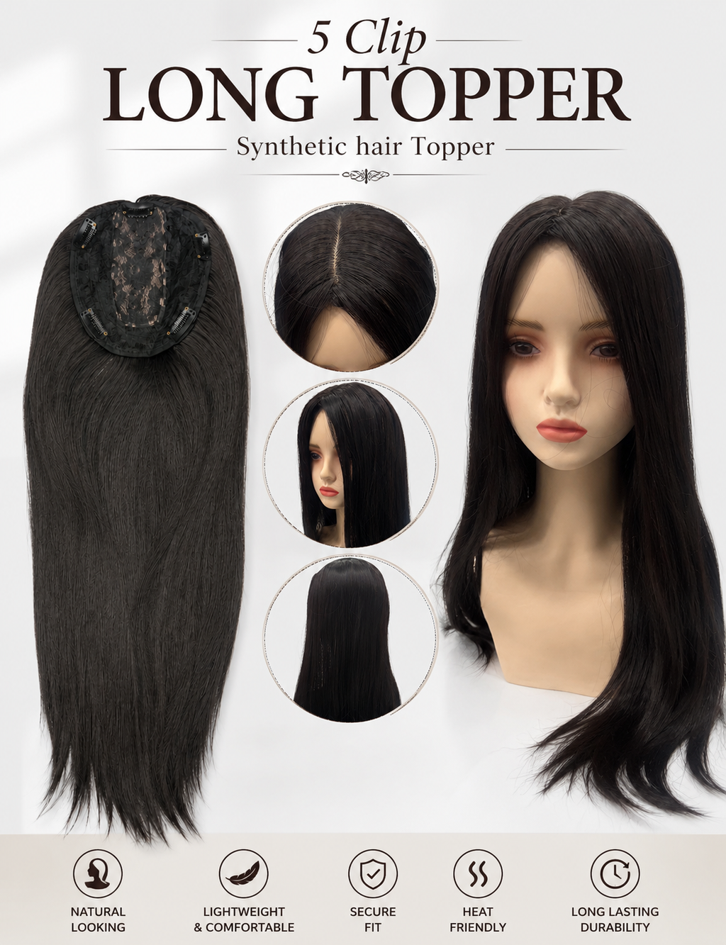Long 5 Clip Synthetic Hair Topper