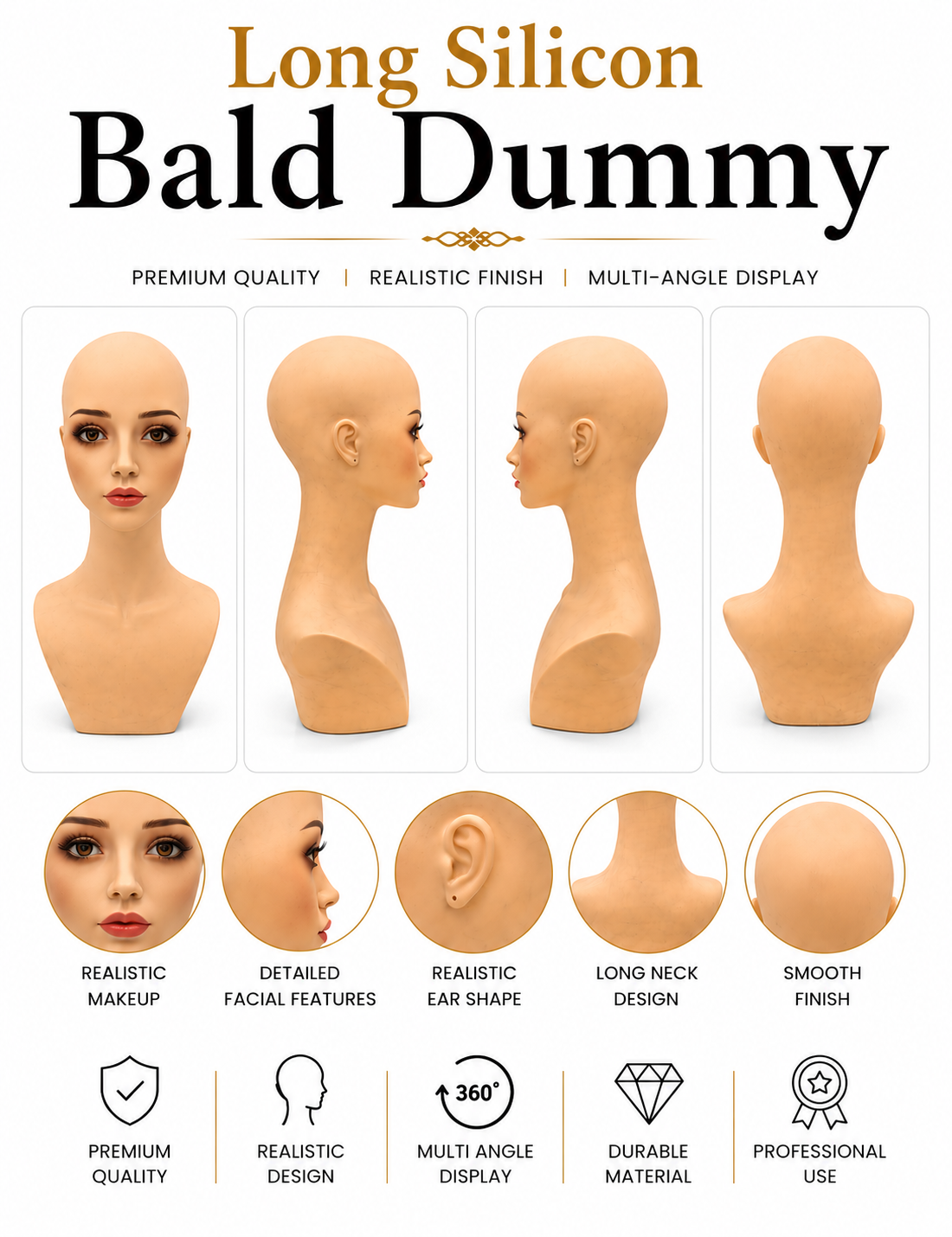Bald Dummy with Shoulder Silicone Body