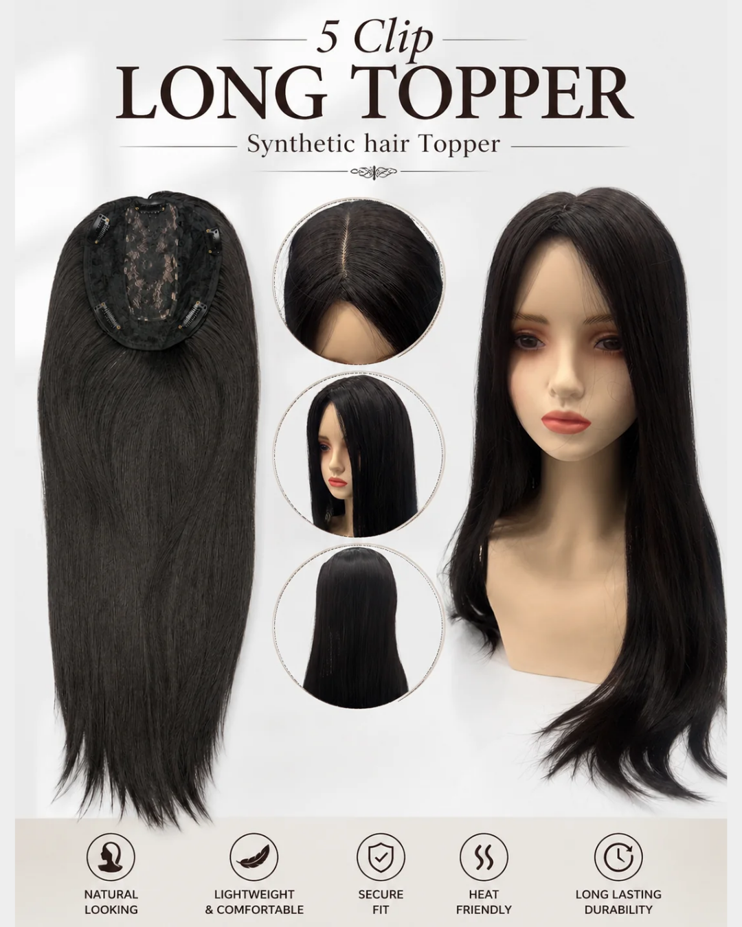 Long 5 Clip Synthetic Hair Topper