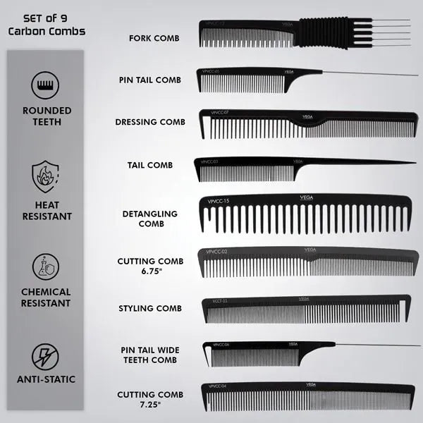 VEGA Carbon Comb Set Black Line (Set of 9)