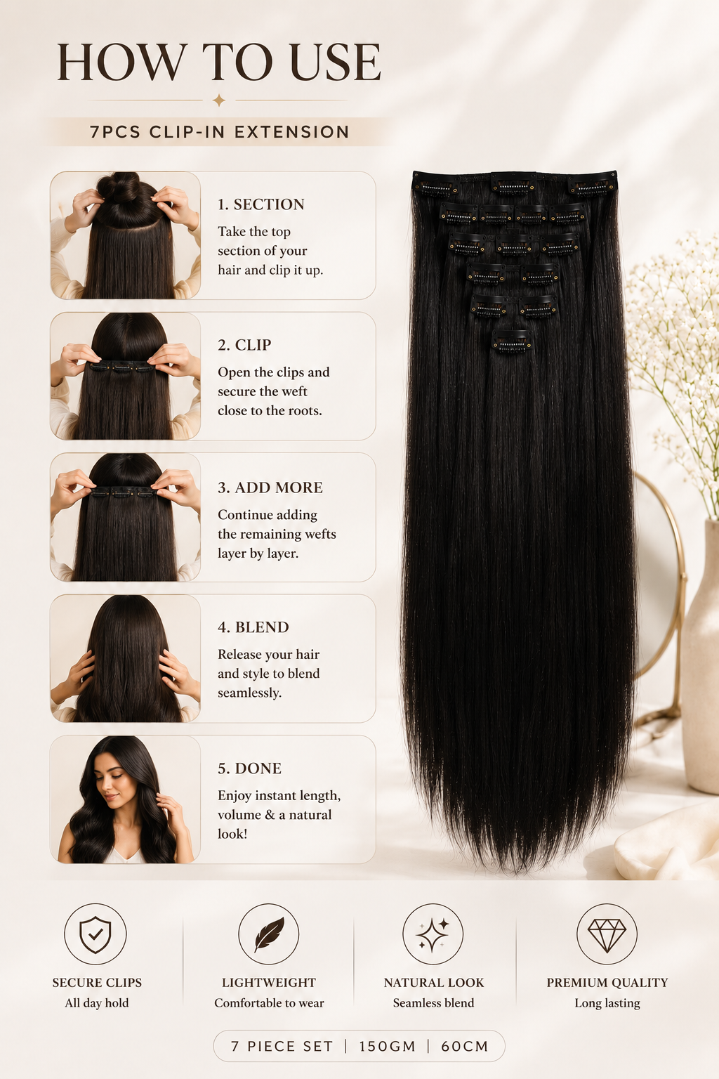 7Pcs Set Clip-In Extension Synthetic