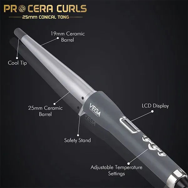 VEGA Pro Cera Curls 19-25mm Conical Tong